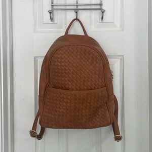 Basket Weave Backpack Cognac Color